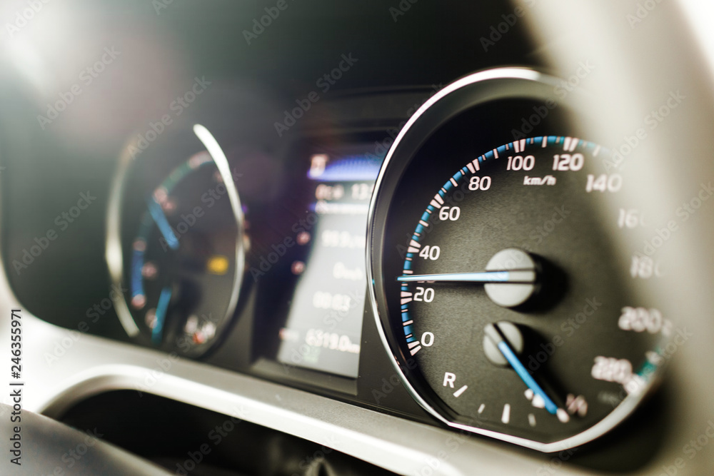 Naklejka premium Hybrid car dashboard speedometer .