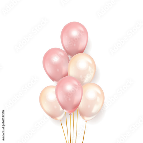 Realistic pink balloons isolated on white background. Vector illustration.