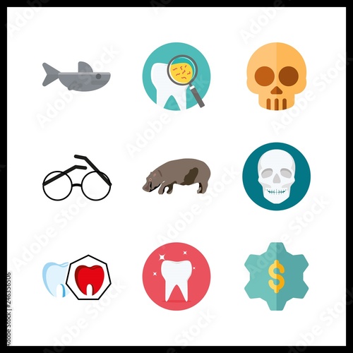 9 teeth icon. Vector illustration teeth set. spoiled tooth and skull icons for teeth works