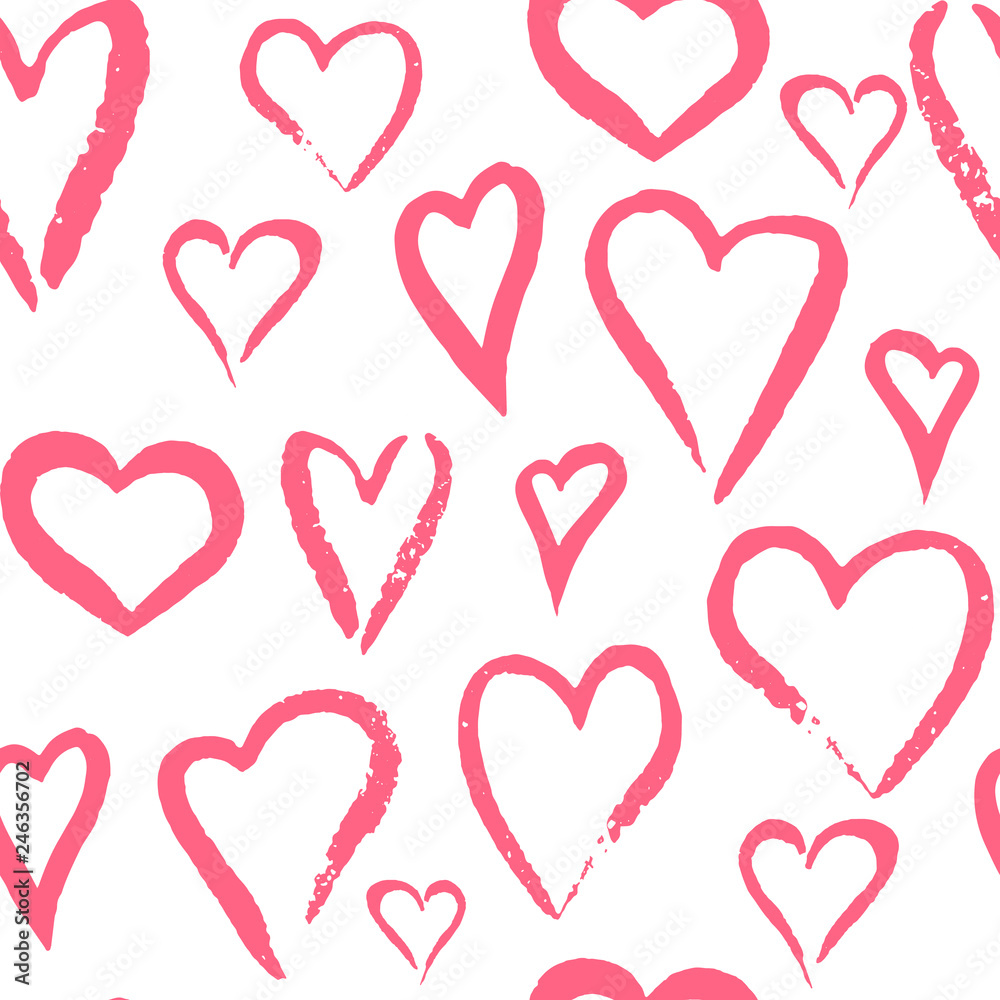 Vector seamless pattern of hand painted watercolor pink hearts