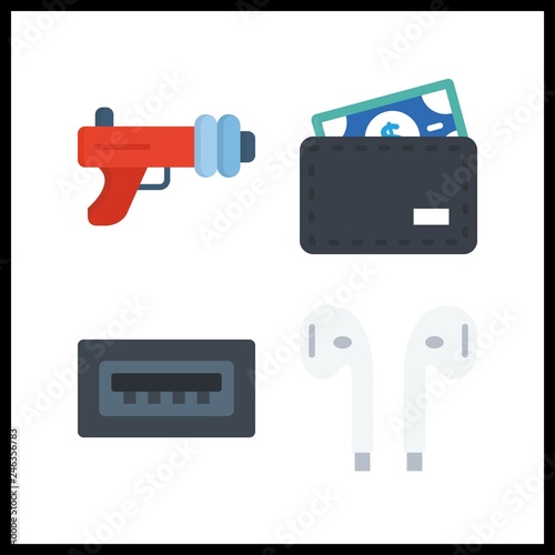 4 electronic icon. Vector illustration electronic set. wallet and usb icons for electronic works