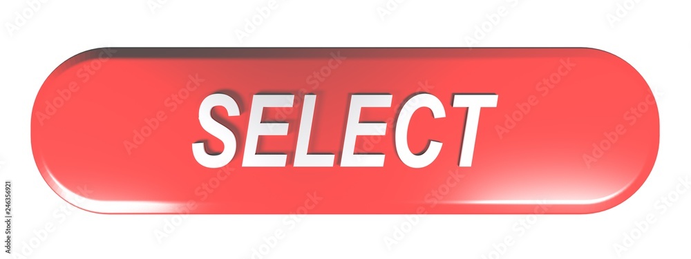 Red rounded rectangle push button SELECT - 3D rendering illustration Red rounded rectangle push button SELECT - 3D rendering illustration