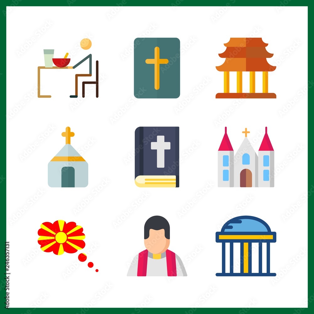 9 holy icon. Vector illustration holy set. priest and supper icons for holy works
