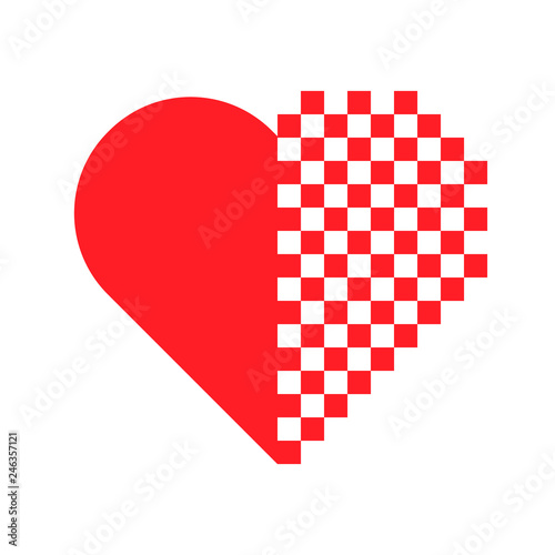Pixelated red heart flat vector icon isolated on white background.