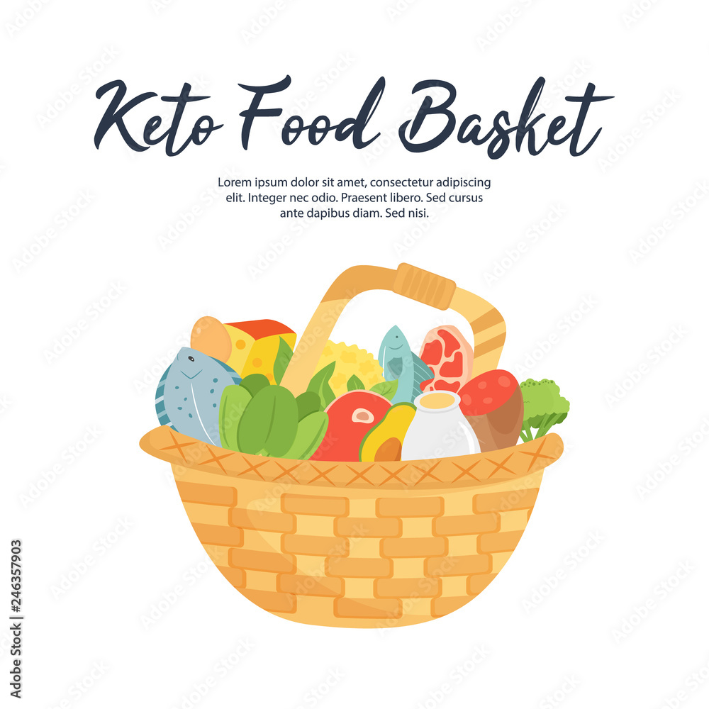 Basket of Ketogenic diet food, high healthy fats