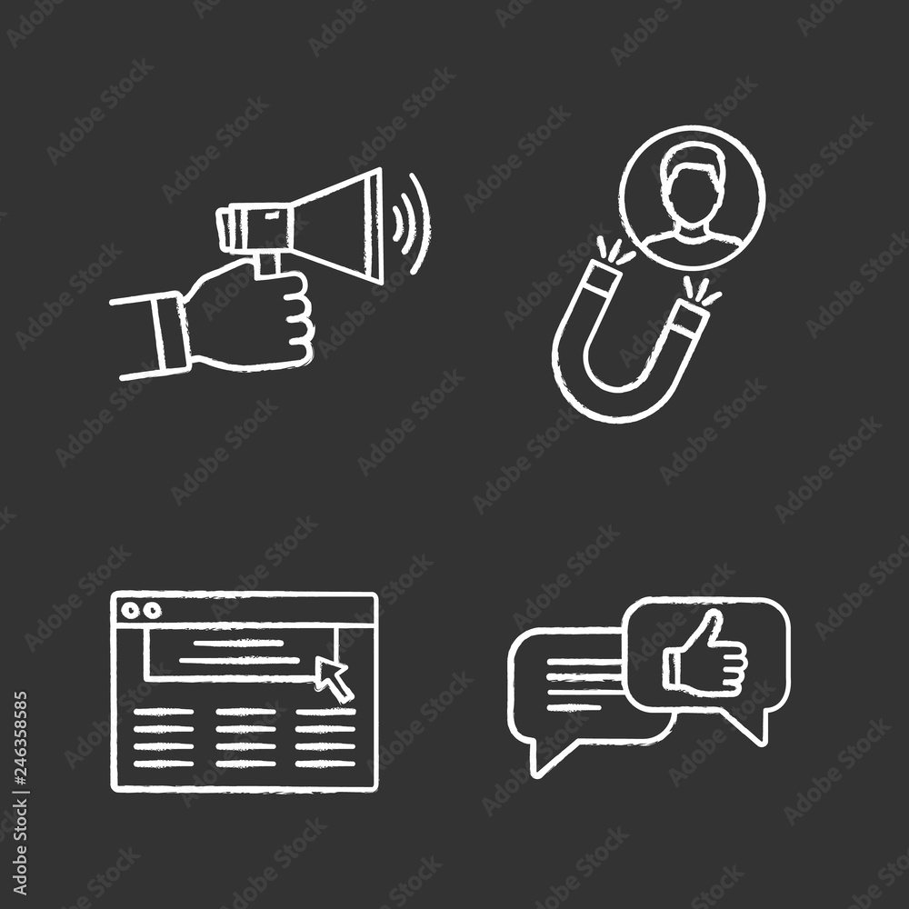 Customer retention and loyalty chalk icons set Customer retention and loyalty chalk icons set