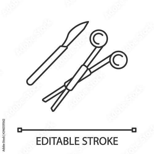 Surgical scalpel and clamp linear icon