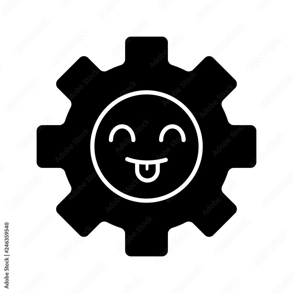 Smiling cogwheel glyph icon