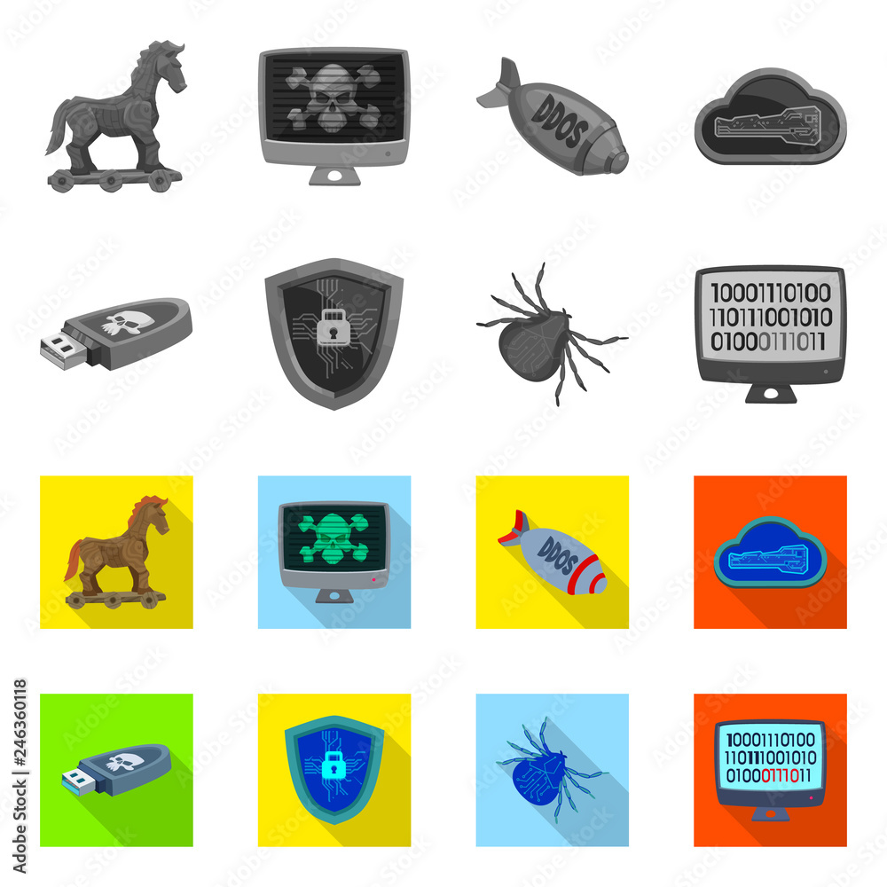 Isolated object of virus and secure sign. Collection of virus and cyber stock symbol for web.