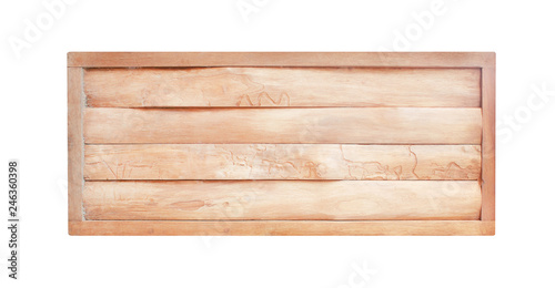 Empty wood sign texture in horizontal natural patterns isolated on white background with clipping path