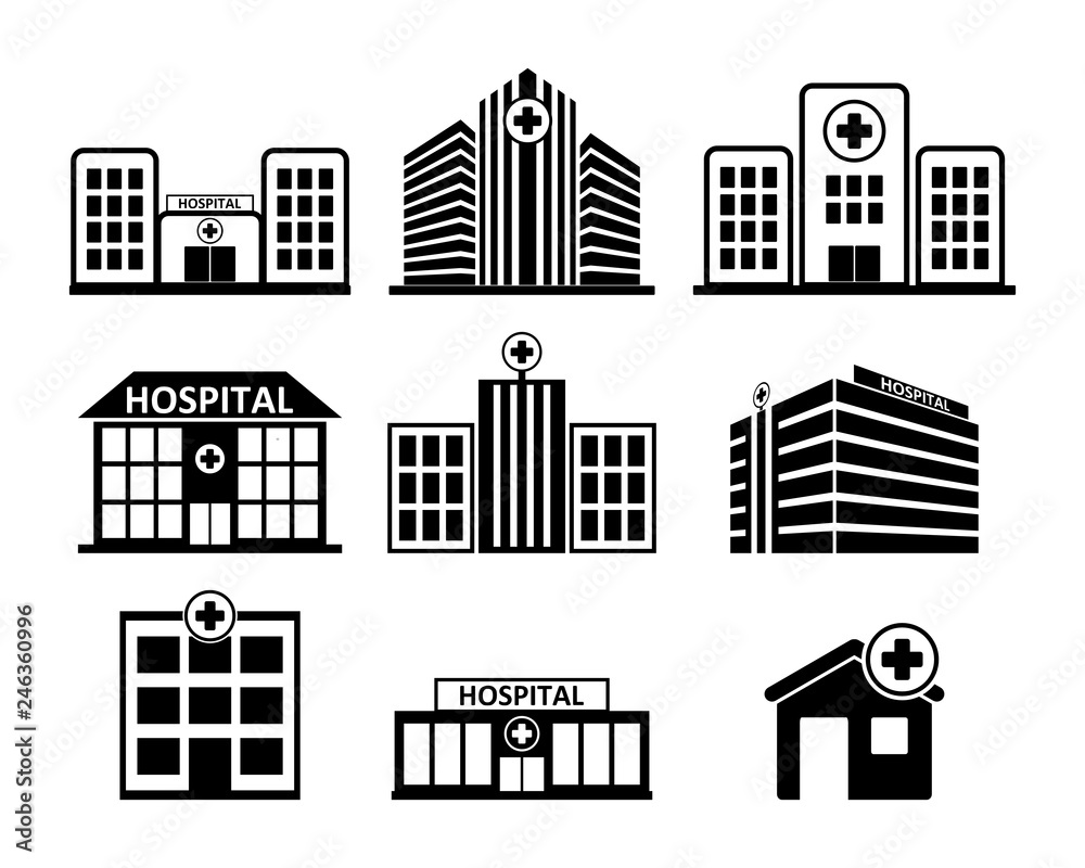 Fototapeta premium Hospital building icon set in black on white background
