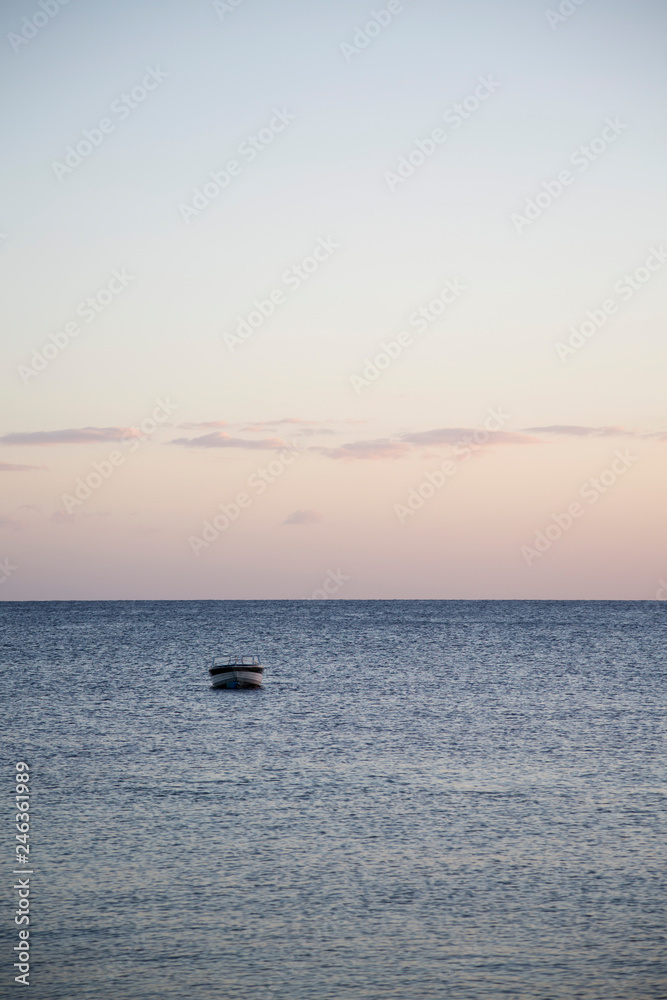 Boat in Red sea in the evening sunlight, Egypt.