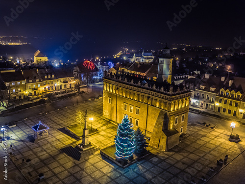 Obraz na płótnie Sandomierz nocą świątecznie dron w salonie