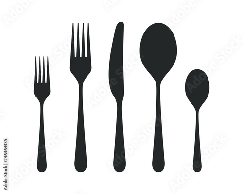 Icons cutlery. Silhouettes spoons  forks  knife. Restaurant signs. Symbol cutlery. Vector illustration