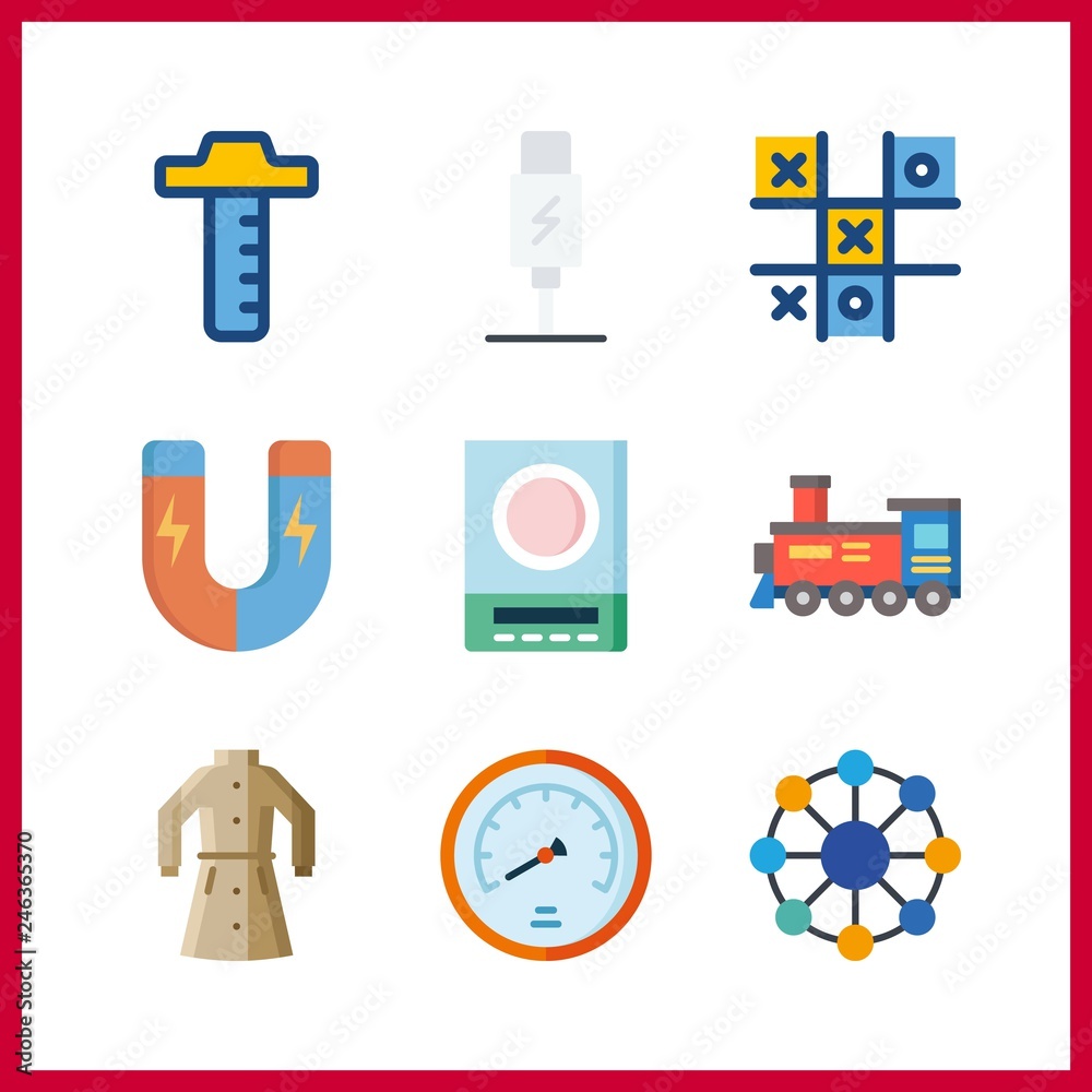 9 line icon. Vector illustration line set. locomotive and magnet icons for line works 9 line icon. Vector illustration line set. locomotive and magnet icons for line works