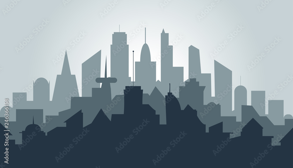 vector silhouette of a metropolis, urban landscape in flat style 