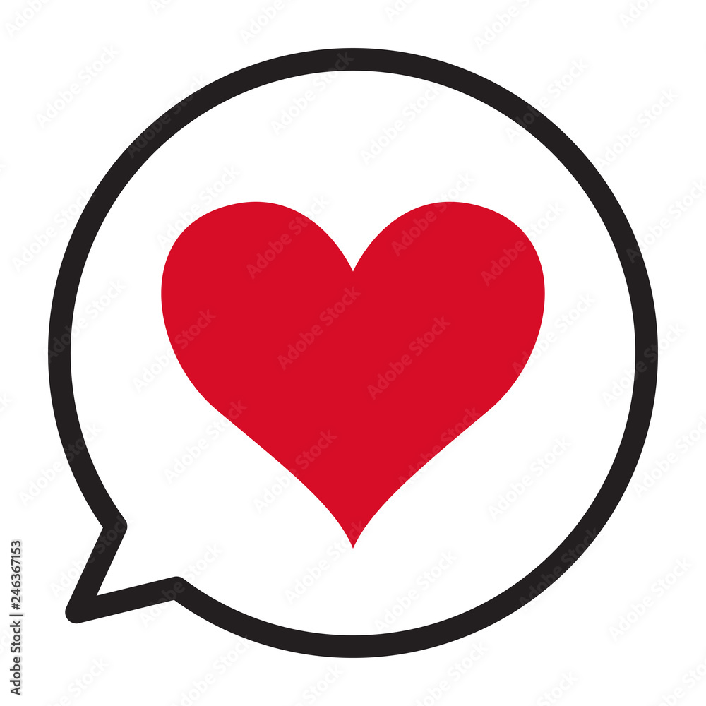 Love heart icon in speech bubble valentines day vector illustration isolated on white Love heart icon in speech bubble valentines day vector illustration isolated on white