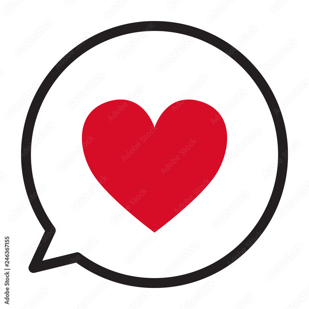 Heart icon in speech bubble valentines day vector illustration isolated on white Heart icon in speech bubble valentines day vector illustration isolated on white