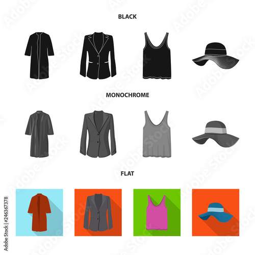 Vector illustration of woman and clothing icon. Collection of woman and wear stock symbol for web.