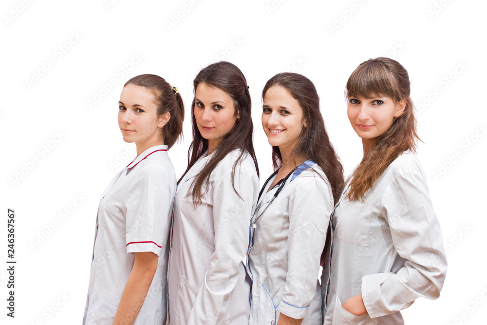 Portrait group of nurses against white background Portrait group of nurses against white background