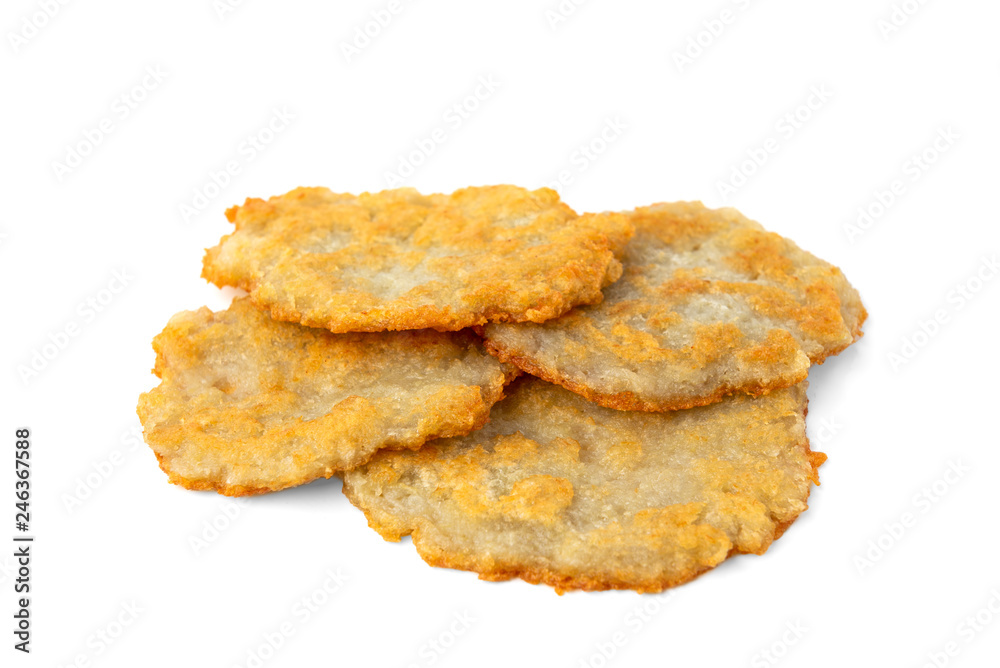 Potato pancakes isolated on white background. Potato pancakes isolated on white background.