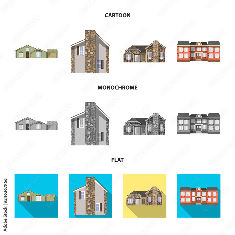 Isolated object of building and front sign. Collection of building and roof vector icon for stock.