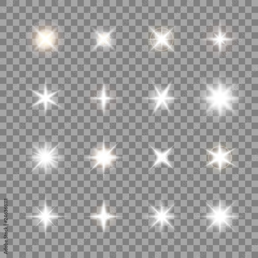 vector collection of realistic sparkle signs and stars on plaid background vector collection of realistic sparkle signs and stars on plaid background