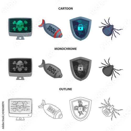 Isolated object of virus and secure sign. Set of virus and cyber vector icon for stock. photo