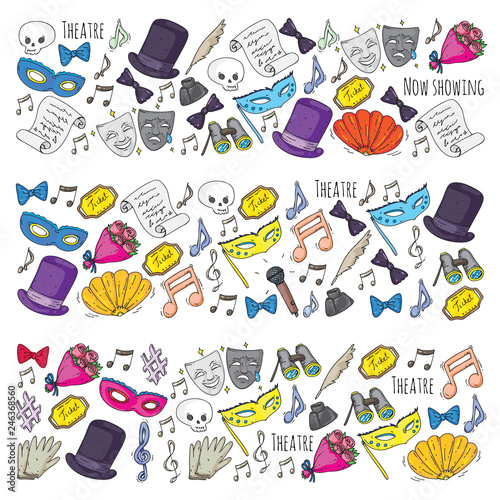 Theatre vector illustration. Entertaiment, cinema, stage, event. Background for banners, posters.