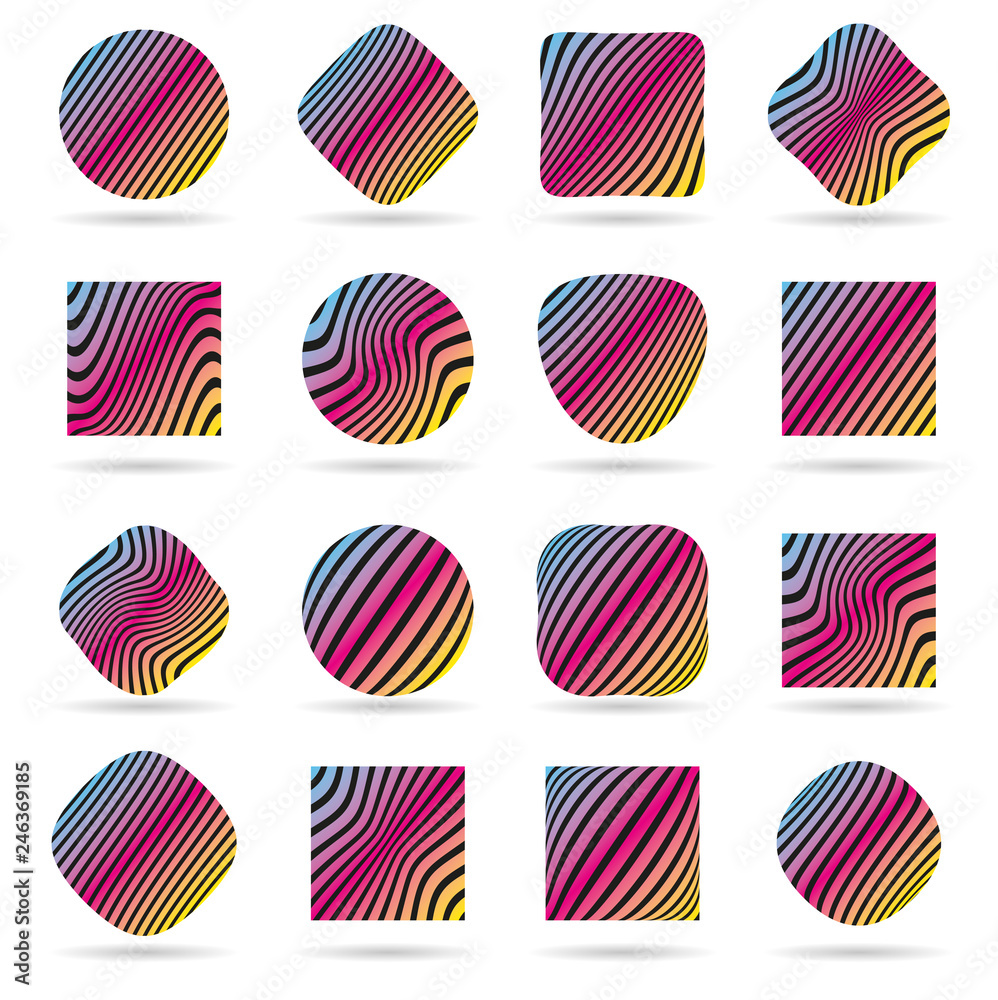 Set of labels pattern. Op art, zebra, prism and rainbow style vector illustration Set of labels pattern. Op art, zebra, prism and rainbow style vector illustration