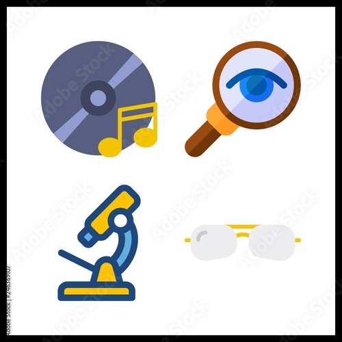 4 optical icon. Vector illustration optical set. microscope and sunglasses icons for optical works