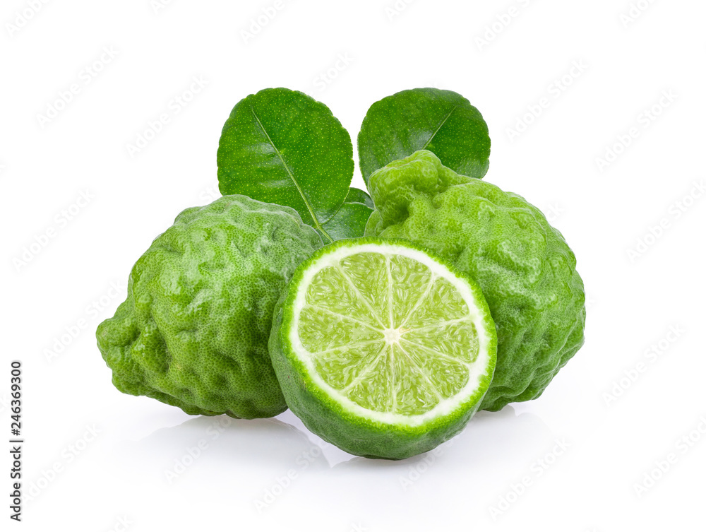bergamot with half and leaf isolated on white background bergamot with half and leaf isolated on white background