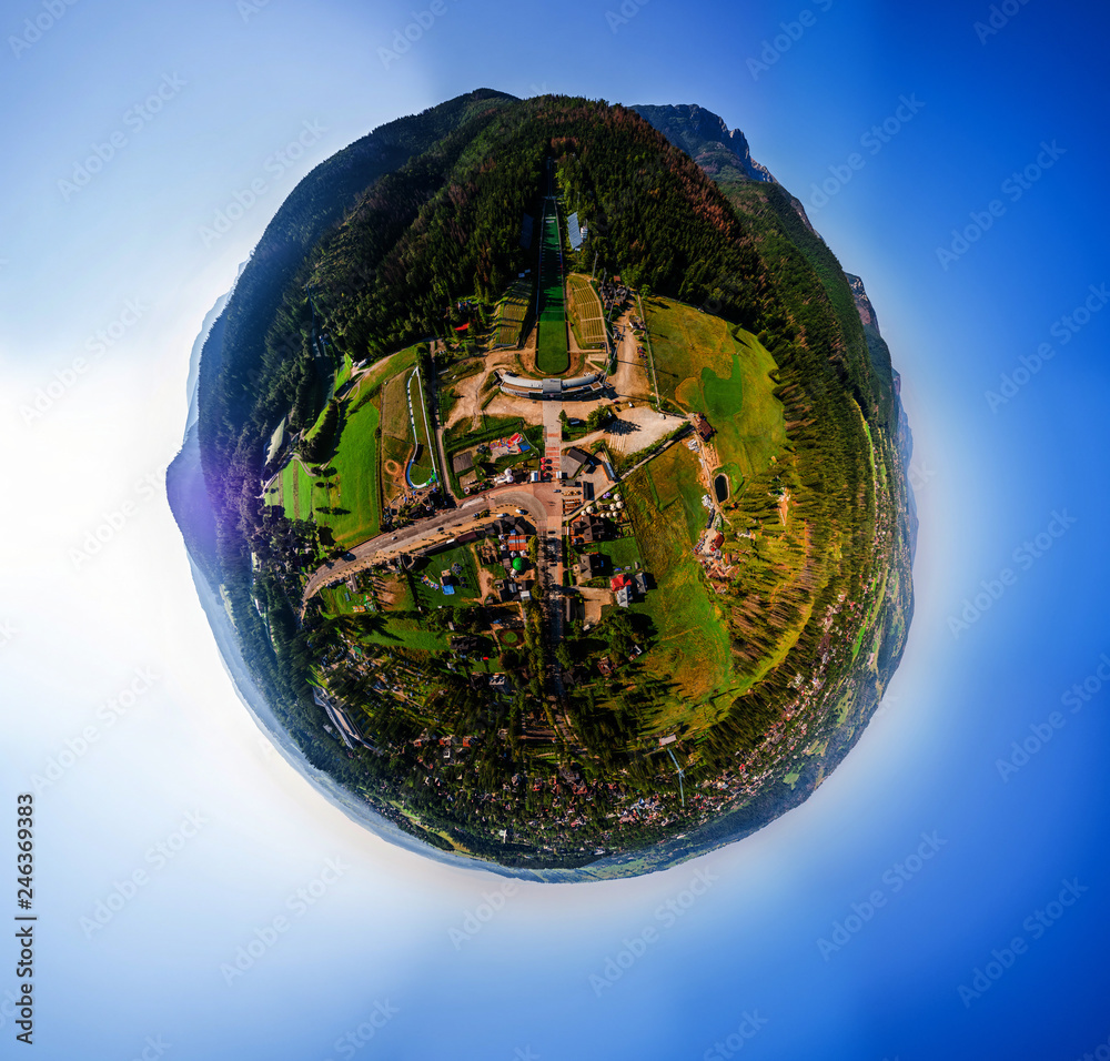 Zakopane Skocznia Wielka Krokiew Tatry panorama little planet dron