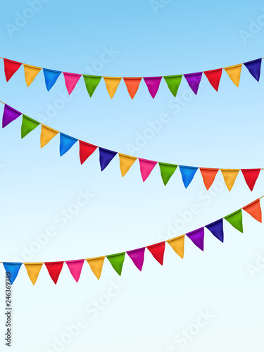 vector colored flag garland on blue sky background