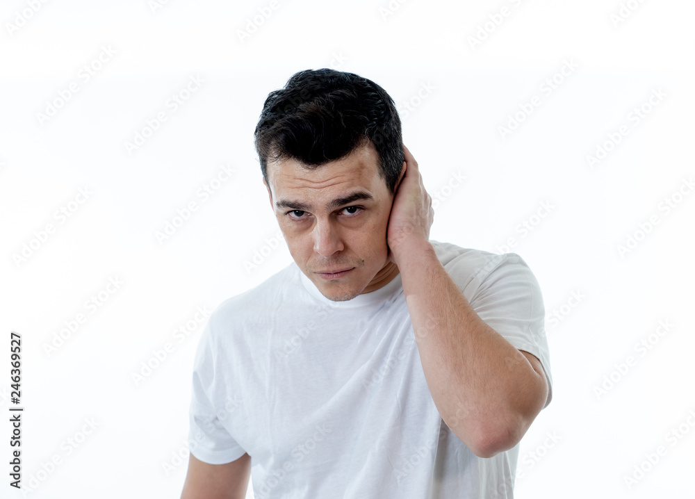 Portrait of sad and desperate handsome man feeling depressed in Facial expressions and depression Portrait of sad and desperate handsome man feeling depressed in Facial expressions and depression