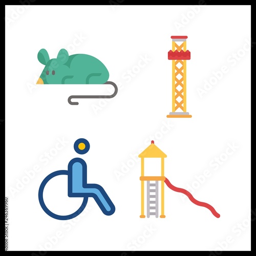 4 wheel icon. Vector illustration wheel set. roller slide and wheelchair icons for wheel works photo