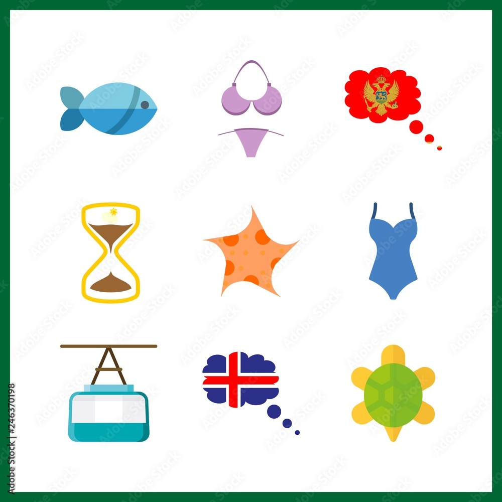 9 sea icon. Vector illustration sea set. sea star and sun watch icons for sea works 9 sea icon. Vector illustration sea set. sea star and sun watch icons for sea works