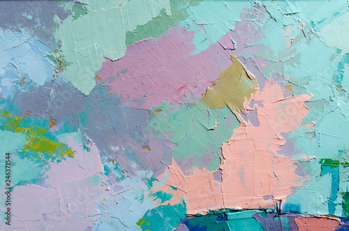Fototapeta Naklejka Na Ścianę i Meble -  Abstract colorful oil painting on canvas. Oil paint texture with brush and palette knife strokes. Multi colored wallpaper. Macro close up acrylic background. Modern art concept. Horizontal fragment.