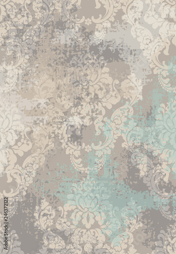 Rococo texture pattern Vector. Floral ornament decoration old effect. Victorian engraved retro design. Vintage fabric decors. Beige colors