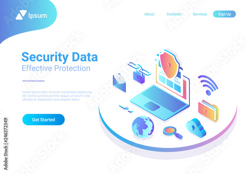 Security Data Protection Antivirus Laptop Cloud isometric vector