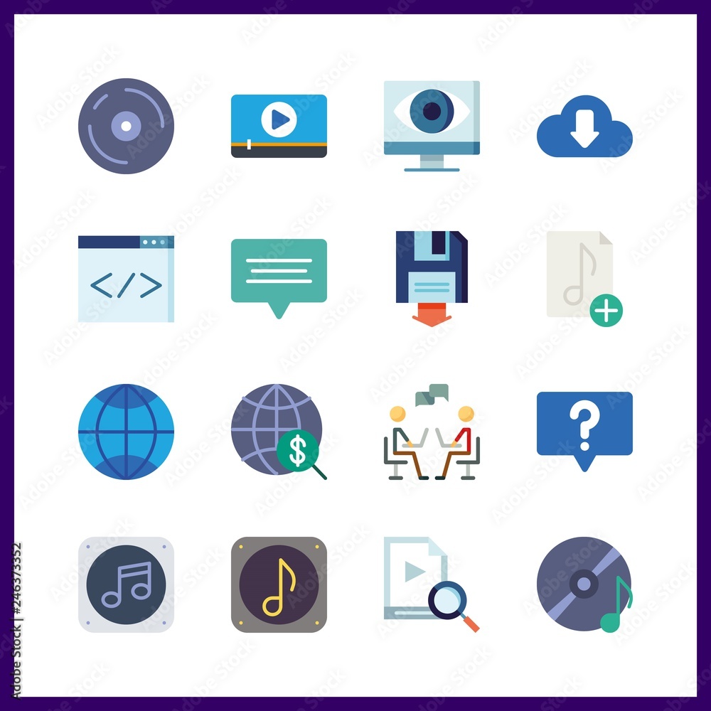 16 software icon. Vector illustration software set. backup and video player icons for software works 16 software icon. Vector illustration software set. backup and video player icons for software works