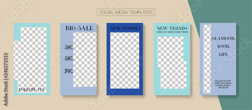 Editable Stories Minimal Vector Layout. Social Media Like and Share, Trends, Sale -50 Photo Frames Kit. Sale Insta Stories Layout