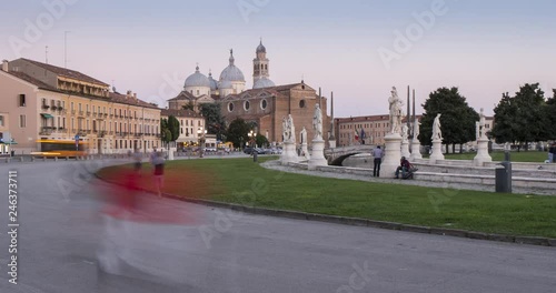 time lapse view of statues in Prato della Valle and Santa Giustina Basilica visible in background, Padua, Veneto, Italy, Europe photo