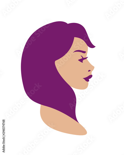 Girl face side view. Beautiful woman hed