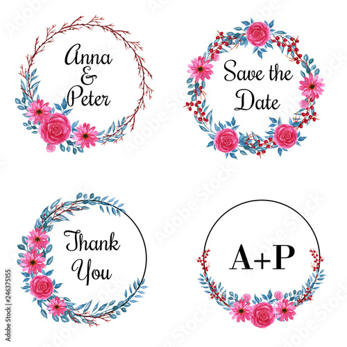 template text with flower round frame