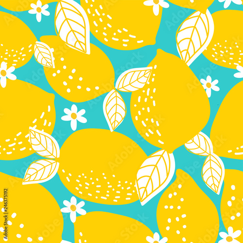 Seamless pattern with whole lemons. Vector illustration.