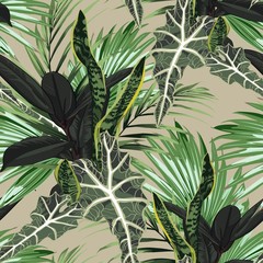 Wandcirkels Botanische print patronen Felgekleurde palmbladeren en ficusplanten  © Iuliia