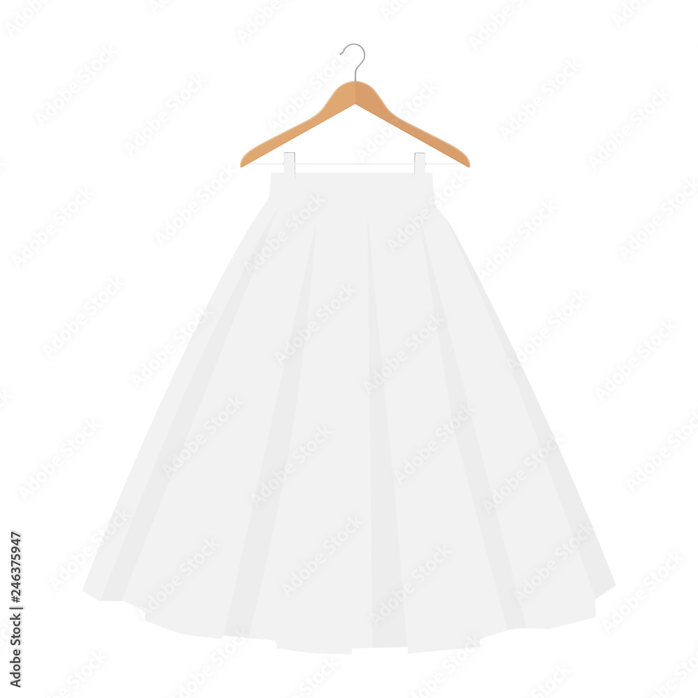 Fototapeta premium Vector white skirt template, design fashion woman illustration. Women bubble skirt on hanger