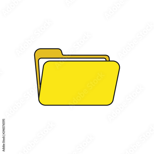 Flat design style vector of open folder icon on white. Colored, black outlines.