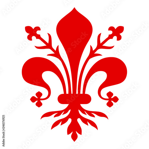 Flag of Florence. Coat of arms of Florence - Tuscany. The fleur de lis of Florence, symbol of Florence, Italy,heraldic, seal vector photo